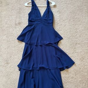 Celebration Time Navy Blue Sleeveless Tiered Midi Dress - Lulus